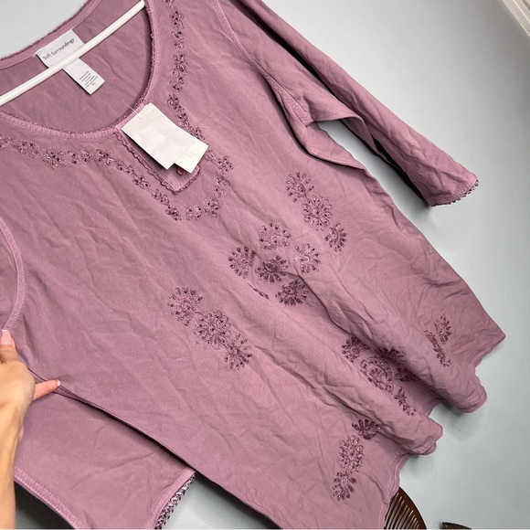NWT Soft Surroundings Soft Rayon Beaded/Embroidered Top Lilac - Picture 2 of 6